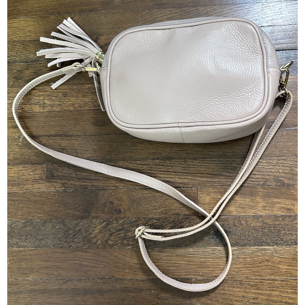 Borse in Pelle Women's Leather Bag Light Pink Cross Body Small Zip Italy Tassel